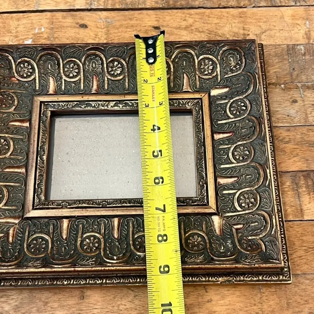 Vintage Picture Frame Ornate Embossed Floral Leaves Bell 4x6